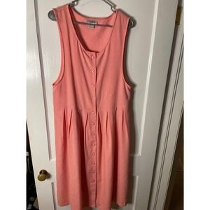 FADS Coral Gingham Pinafore Dress Button Front Maxi Length Womens Size L